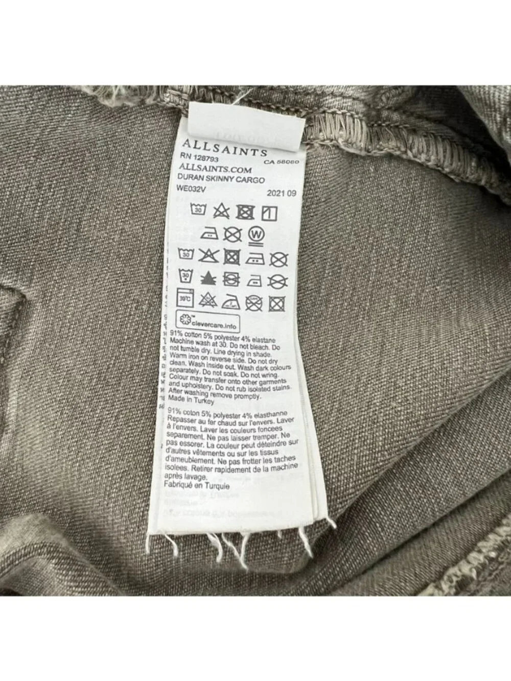 All Saints Womens Jeans Olive Green Military Distressed Indie Grunge Raw Hem - Picture 10 of 16